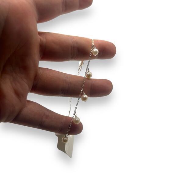 NWT Macy's Cultured Freshwater Pearl Dangle Drop Sterling Silver Bracelet NEW - Picture 7 of 12